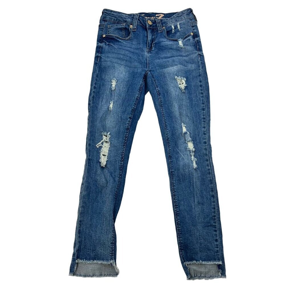 Seven7 Women’s Mid Rise Distressed Skinny Ankle Jeans Five Pocket 4